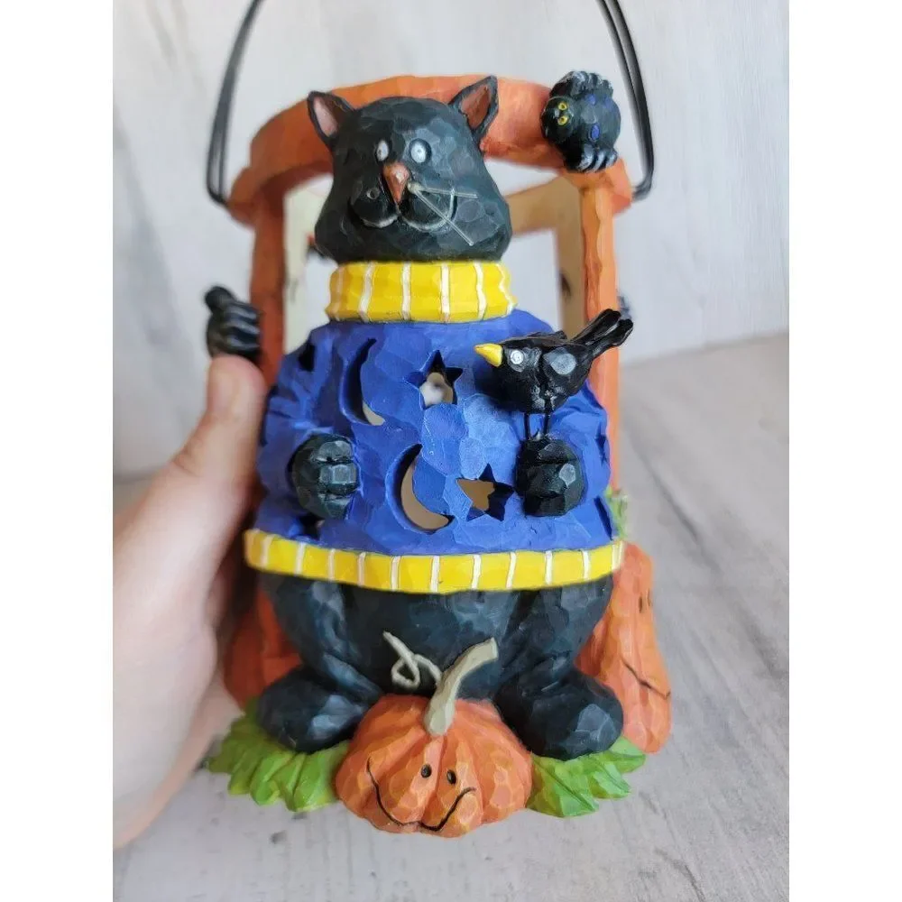 Unique ceramic rustic hat tea light holder Lantern spider pumpkin Halloween home - Picture 4 of 11